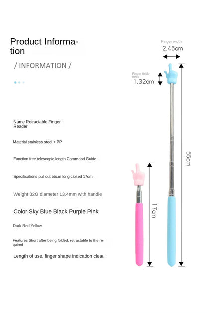 Retractable Teacher Pointer Finger Design StainlessSteel Telescopic School Teaching Pointer Stick Teacher Supplies for Classroom ALPENZO