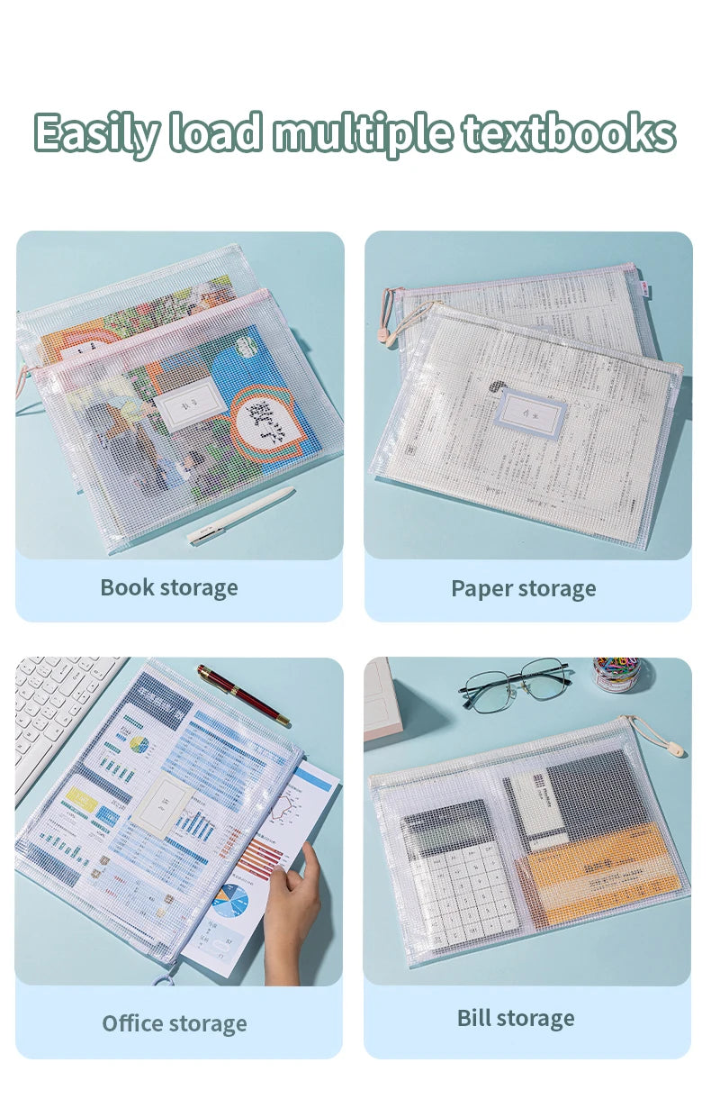 Zipper Mesh Bags A4/A5 Plastic Zipper Bags For Organizing Zipper Mesh Bags Waterproof Clear Travel Bags Office Supplies Document ALPENZO