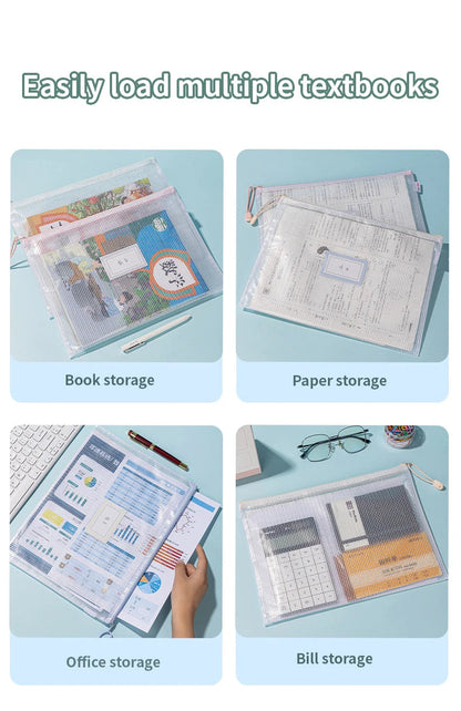 Zipper Mesh Bags A4/A5 Plastic Zipper Bags For Organizing Zipper Mesh Bags Waterproof Clear Travel Bags Office Supplies Document ALPENZO