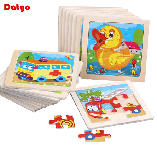 Hot Sale 11X11CM Kids Wooden Puzzle Baby Cartoon Animal Traffic Tangram Wood Puzzle Educational Jigsaw Toys For Children Gifts ALPENZO