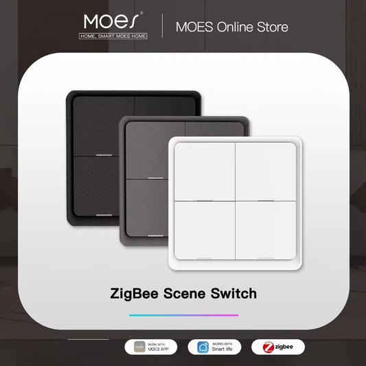 MOES 4 Gang Tuya ZigBee Wireless 12 Scene Switch Push Button Controller Battery Powered Automation Scenario for Tuya Devices - ALPENZO