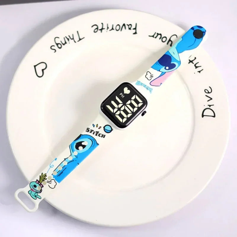 Sanrio Hello Kitty Cartoon Printed Button LED Electric Watch Teenager Fashion Personality Stitch Printed Square Electronic Watch ALPENZO