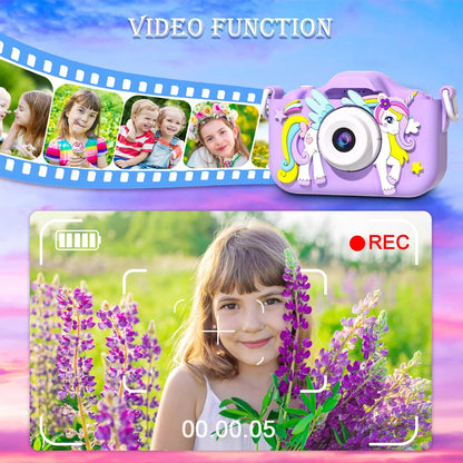 Kids Mini Camera Cartoon Unicorn Toys for Girls Boys Birthday Gifts 1080P HD 2inch Screen With 32G SD Card Record Life Camera ALPENZO