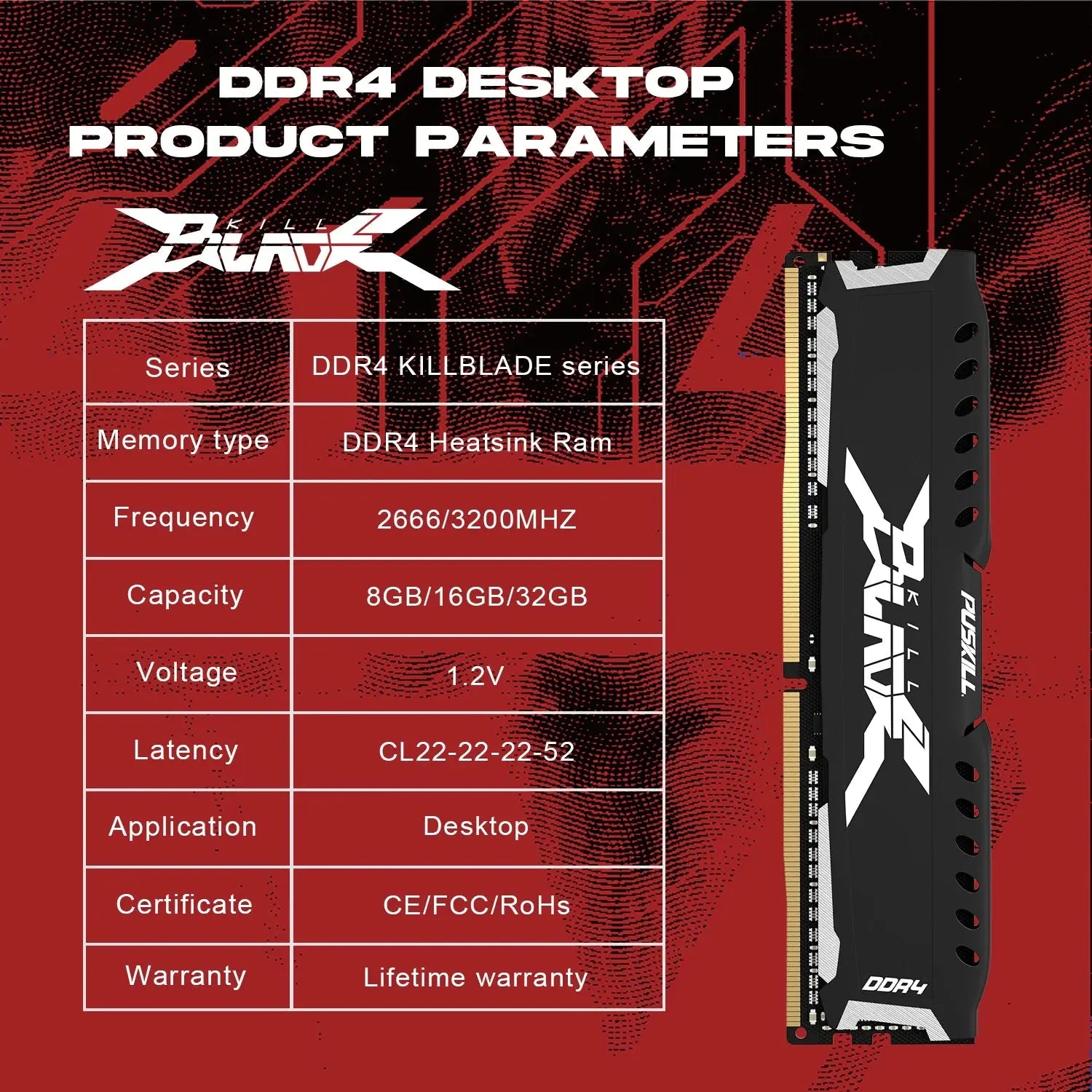 PUSKILL Memória RAM DDR4 16GB 8GB 1.2V 3200MHz 2666MHz Desktop Computer UDIMM Cooling Vest Memory Memoria - ALPENZO