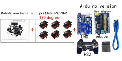 360 Degrees 6 DOF Robot Metal Alloy Mechanical Arm Claw Kit MG996R for Arduino Robotics Kit Educational Ps2 Programmable Toys ALPENZO