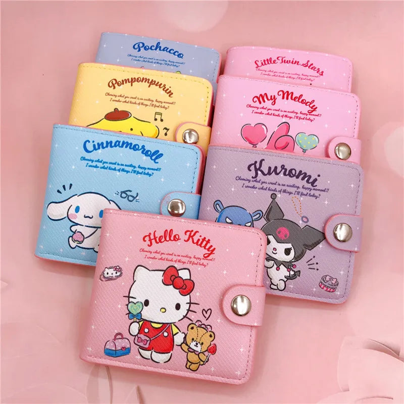 Kawaii Sanrio Pu Casual Money Bag Hello Kitty Cinnamoroll My Melody Kuromi Coin Purse Card Holder Wallet With Buttons ALPENZO