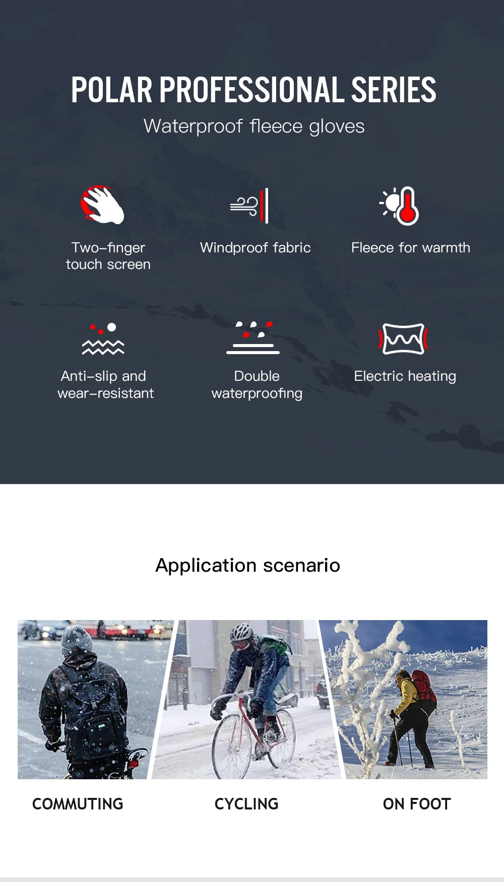 Electric Heated Gloves Motorcycle Winter Moto Heated Gloves Warm Waterproof Rechargeable Heating Thermal Gloves For Snowmobile ALPENZO