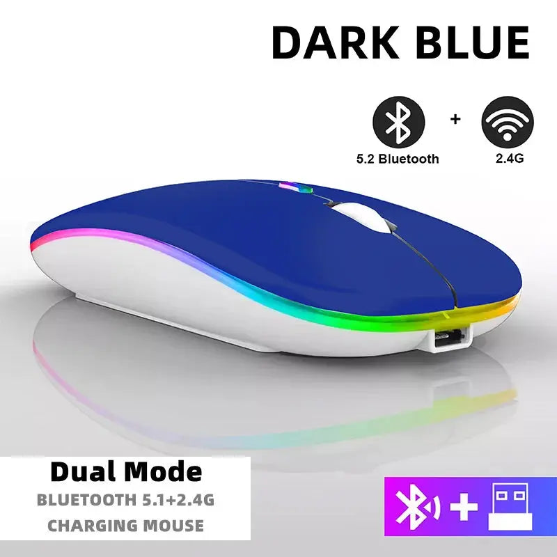 Tablet Phone Computer Bluetooth Wireless Mouse Rechargeable RGB Backlight Mice for iPad PC Laptop Tablet Phone 2.4GHz USB Mouse - ALPENZO