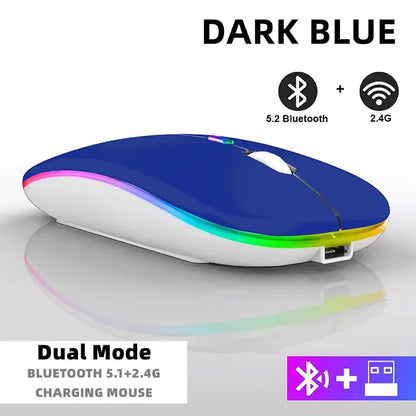 Tablet Phone Computer Bluetooth Wireless Mouse Rechargeable RGB Backlight Mice for iPad PC Laptop Tablet Phone 2.4GHz USB Mouse - ALPENZO