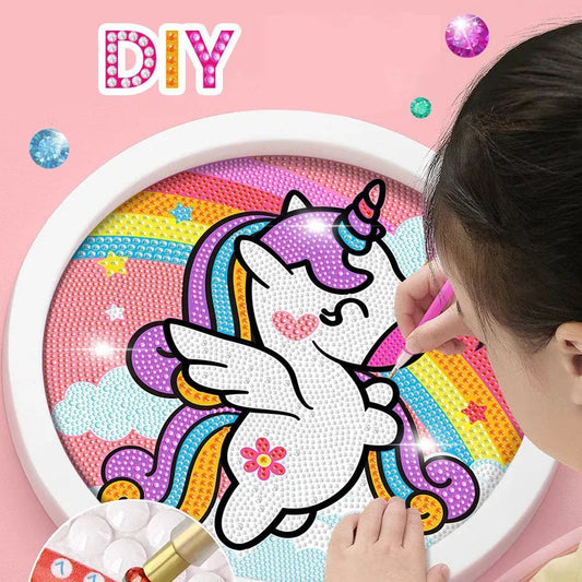 Round frame unicorn diamond painting kitten children's handmade dinosaur creative diamond stickers tiger diy point diamond paint ALPENZO