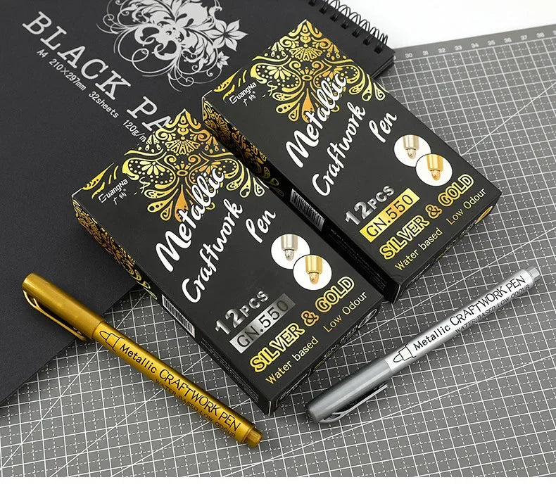 1/2Pcs Brush Metallic Marker Pens Gold Silver Permanent Art Markers Crafts Scrapbooking Painting Stationery School Supplies ALPENZO