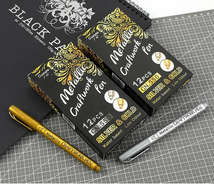 1/2Pcs Brush Metallic Marker Pens Gold Silver Permanent Art Markers Crafts Scrapbooking Painting Stationery School Supplies ALPENZO