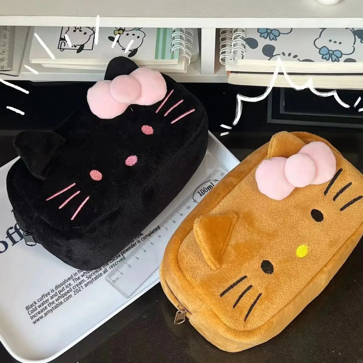 Japanese Cat Pen Bag Cute Printed Cartoon Plush Student Pen Bag Simple And Fashionable Multi Functional Large Capacity Storage ALPENZO