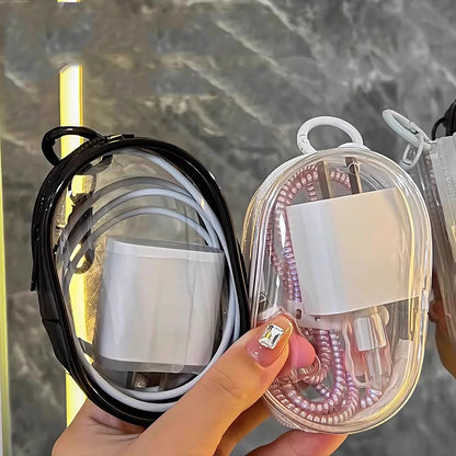 2pcs Multifunctional Clear Data Cable Storage Box Outdoor Travel Headset Storage Bag Data Cable Round Storage Bag