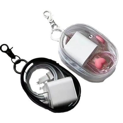 2pcs Multifunctional Clear Data Cable Storage Box Outdoor Travel Headset Storage Bag Data Cable Round Storage Bag