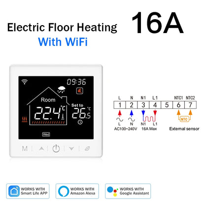 Tuya Smart Home Wifi Room Thermostat For Underfloor Heating Smart Thermostat for Gas Boiler 220V Temperature Controller Alexa - ALPENZO