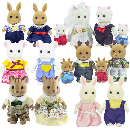 Rabbit Doll 1/12 Micro Dollhouse Reindeer Sheep Elephant Squirrel Family Kitchen Toy Miniature Furniture Set Girl Toy Gift ALPENZO