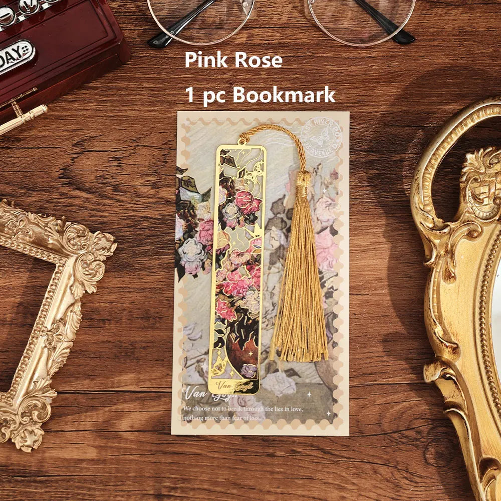 1 pc Retro Floral Painting Metal Bookmark Hollow Bronzing Bookmark With Tassel For Book Club Reader Writers Book Lovers Students ALPENZO
