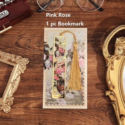 1 pc Retro Floral Painting Metal Bookmark Hollow Bronzing Bookmark With Tassel For Book Club Reader Writers Book Lovers Students ALPENZO