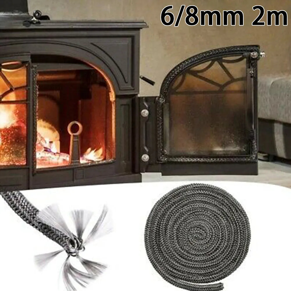 Stove Fire Rope Black Wood Burning Stove 6mm 8mmm 2m Length Log Burner Door Seal High Temperature Stove Heating Fireplaces Part - ALPENZO