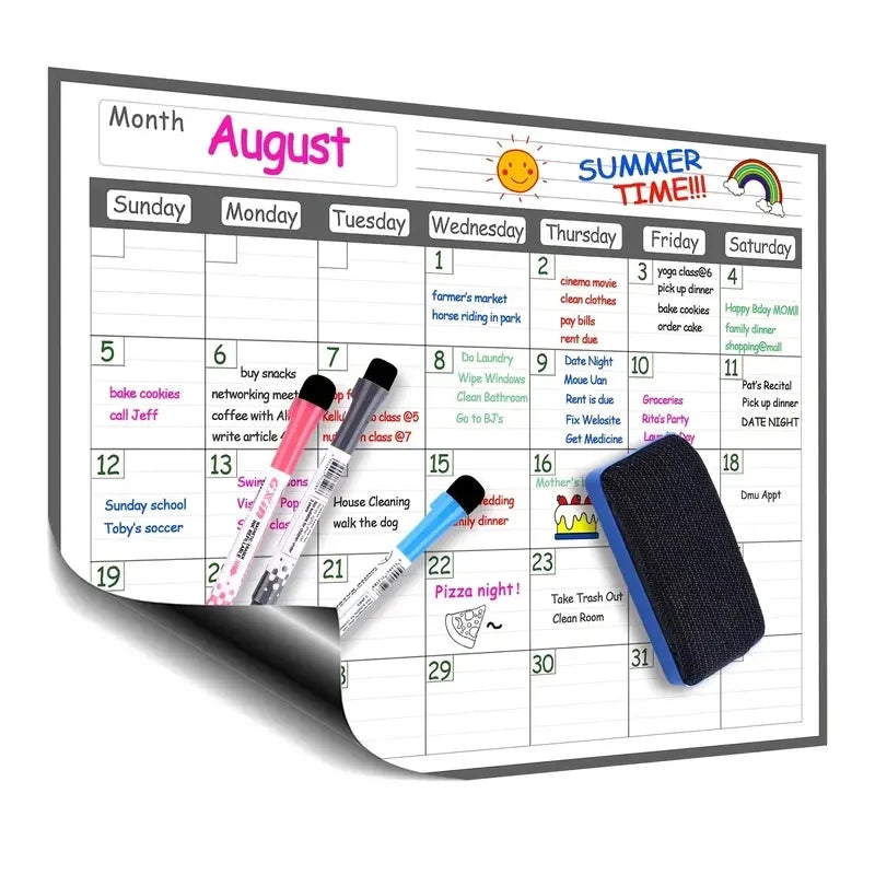 1 Set Magnetic Refrigerator Dry Erase Calendar 12" X 16" Monthly Planner Whiteboard Message Organizer For Kitchen Fridge With Fr ALPENZO