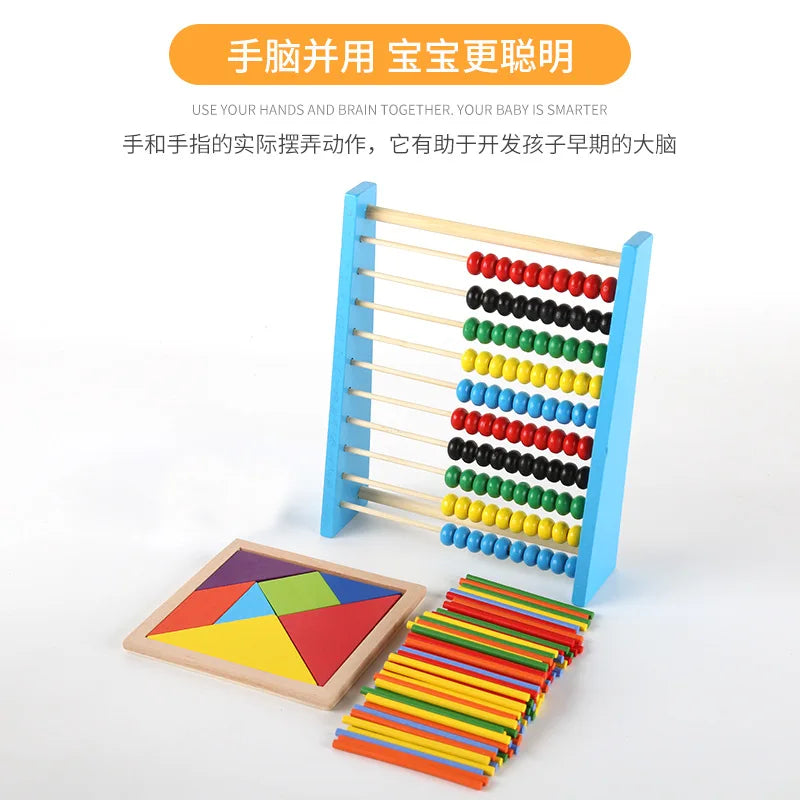 Montessori Teaching Aids Abacus Rack Children's Early Education Colorful Calculation Rack Ten Wooden Toys Back To School Gift ALPENZO