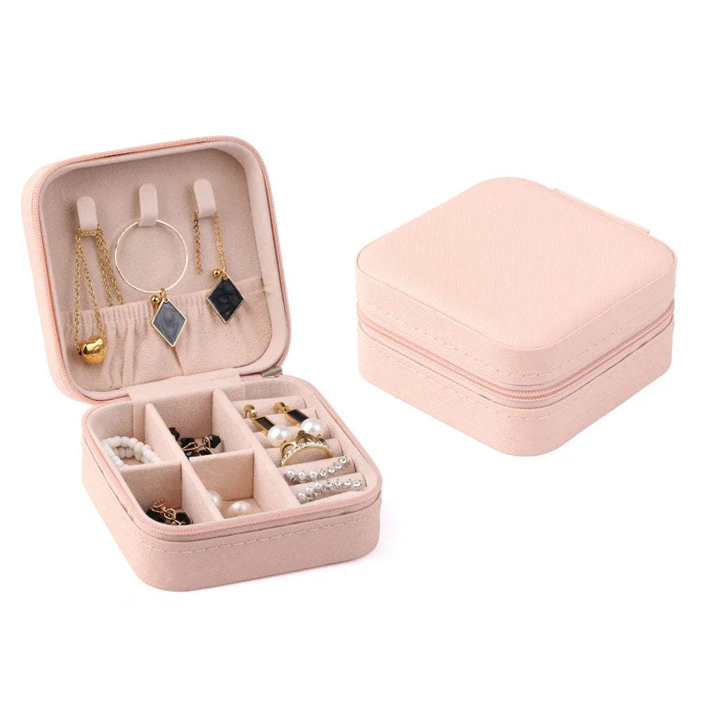 Mini Jewelry Storage Box Portable Home Travel Earrings Necklace Storage Case for Women Ring Organizer PU Leather Display Case