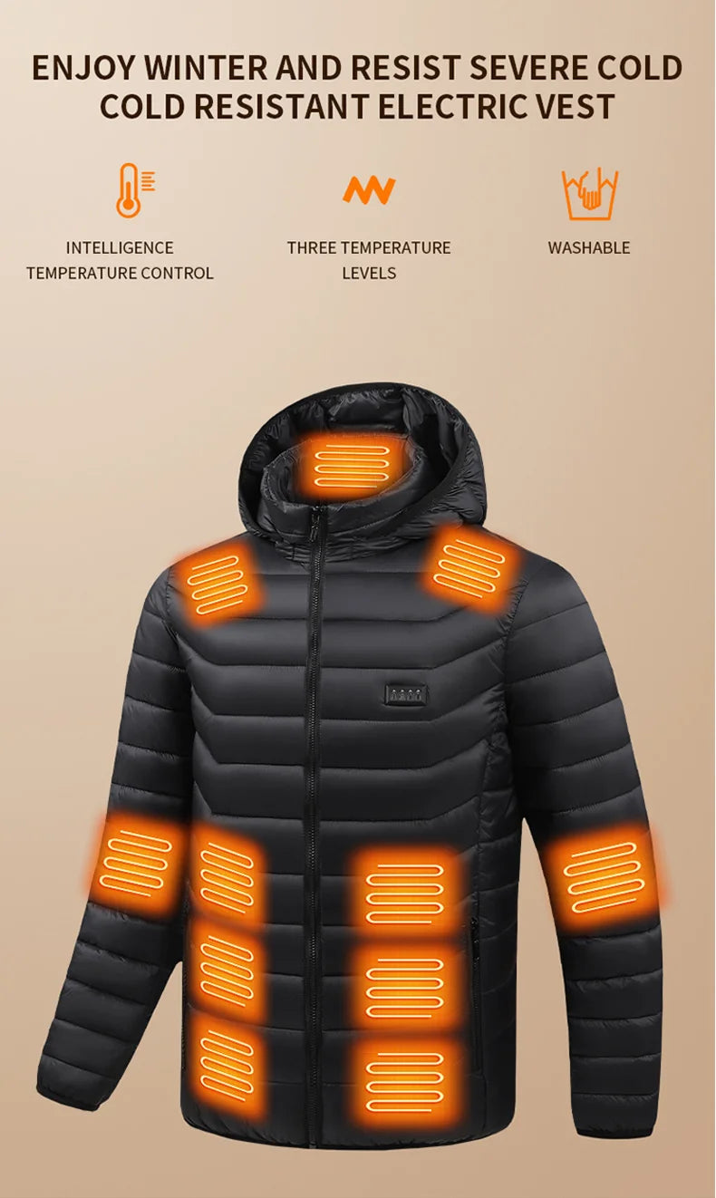 21 Areas Heating Jacket Men's Winter Usb Electric Heating Coat Functional Self-Heating Clothes Outdoor Snow Thick Padded Jacket ALPENZO