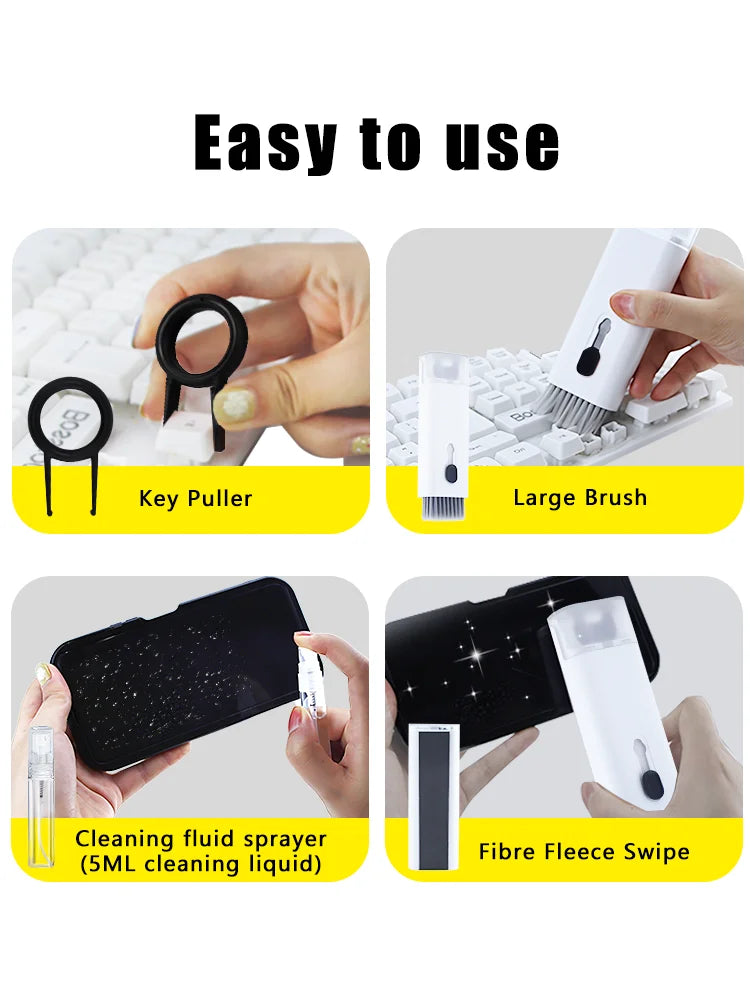 7-in-1 Computer Keyboard Cleaner Brush Screen cleaning Spray Bottle Set Earphones Cleaning Pen Cleaning Tools Keycap Puller ALPENZO