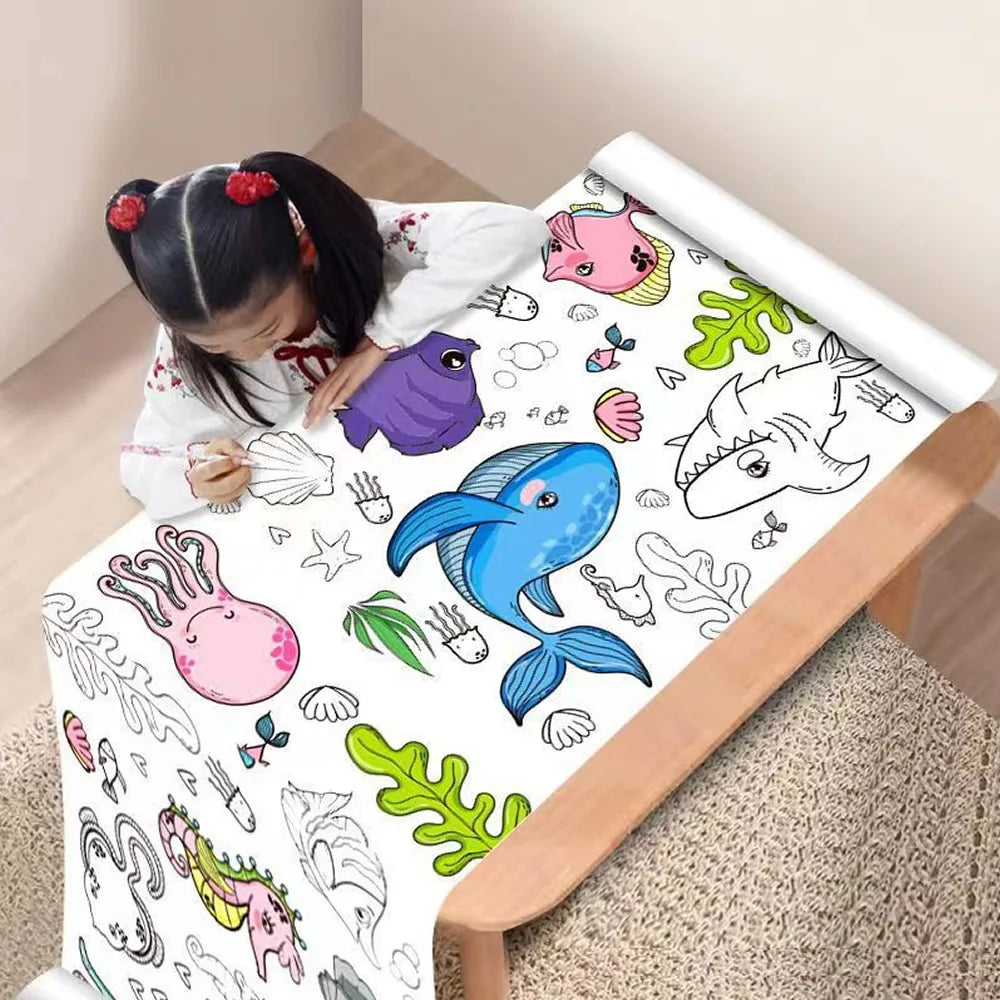 0.9/3M Space Food Animal Canvas Children's Drawing Roll DIY Coloring Paper Roll Color Filling Graffiti Paper-cut Painting School ALPENZO