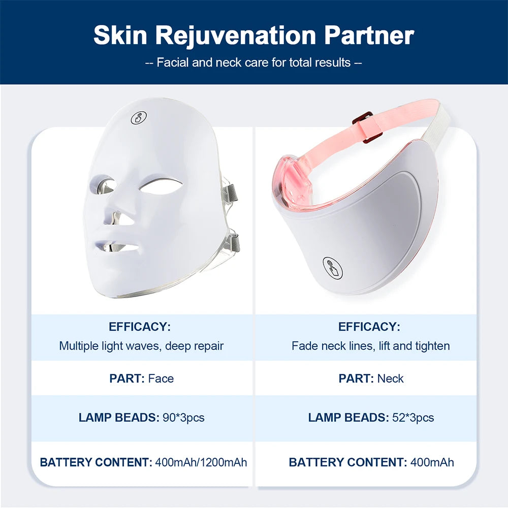 7 Colors Led Facial Mask With Neck Red Light Therapy Mask For Skin Tightening Lifting Anti-aging Bio-Light Beauty Whitening Home ALPENZO