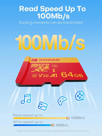 KODAK MicroSD Card Memory Card 32GB 64GB Special For Driving Recorder 128GB 4K High Speed Flash Memory TF Flash Cards for Camera - ALPENZO