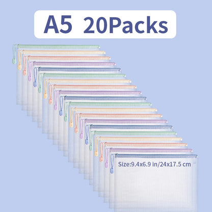 Zipper Mesh Bags A4/A5 Plastic Zipper Bags For Organizing Zipper Mesh Bags Waterproof Clear Travel Bags Office Supplies Document ALPENZO
