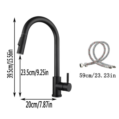 Hot and Cold Mixed Kitchen Faucet, Stainless Steel Faucet, Kitchen Sink Faucet, Pull-out Kitchen Faucet, Single Hole Faucet - ALPENZO