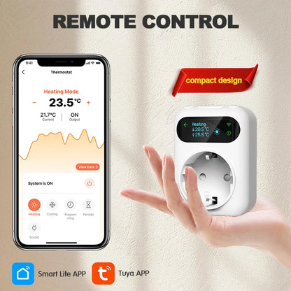 Tuya WIFI Digital Thermostat Socket 16A Outlet Plug Remote Temperature Controller Timer Switch Cooling Heating 3M NTC Sensor - ALPENZO
