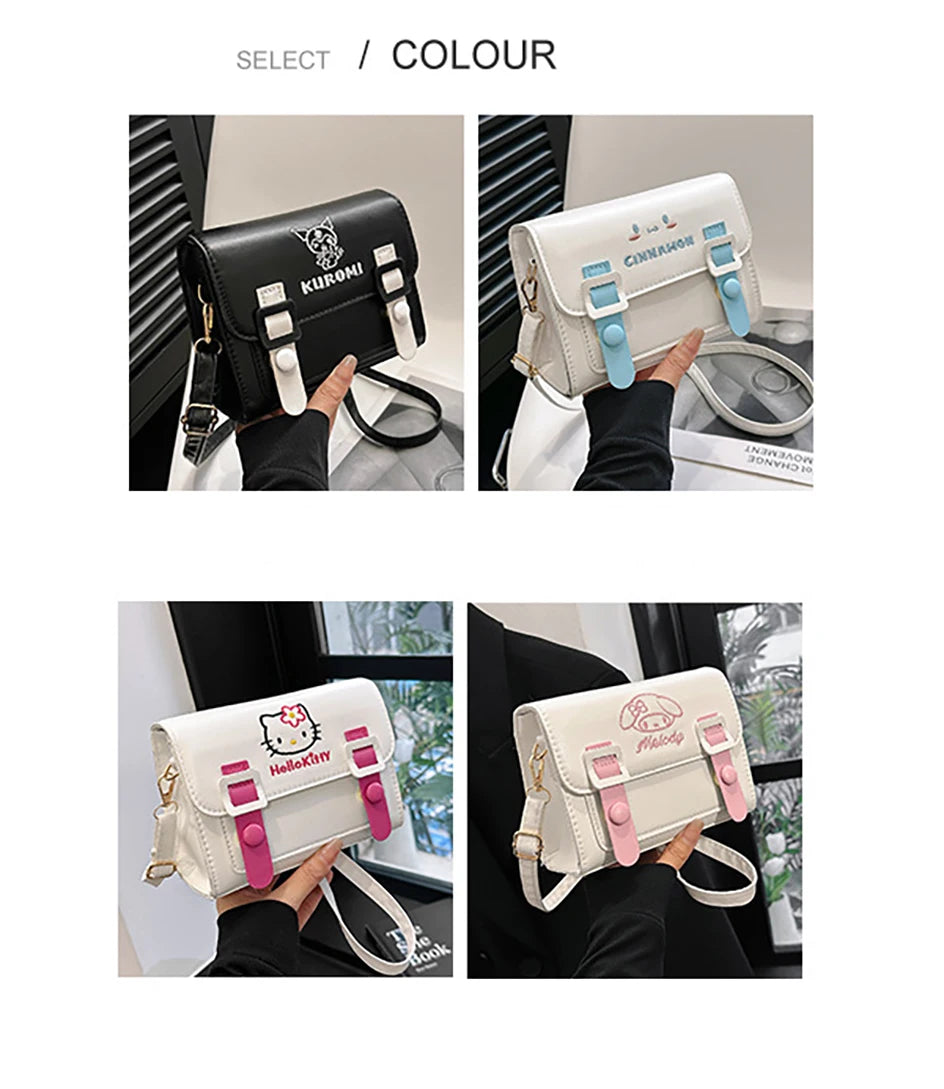 Sanrio Pu Square Bag Anime Shoulder Bags Kawaii Messenger Tote Cute Cartoon Backpacks My melody Cinnamorol Kuromi Fashion Bags ALPENZO