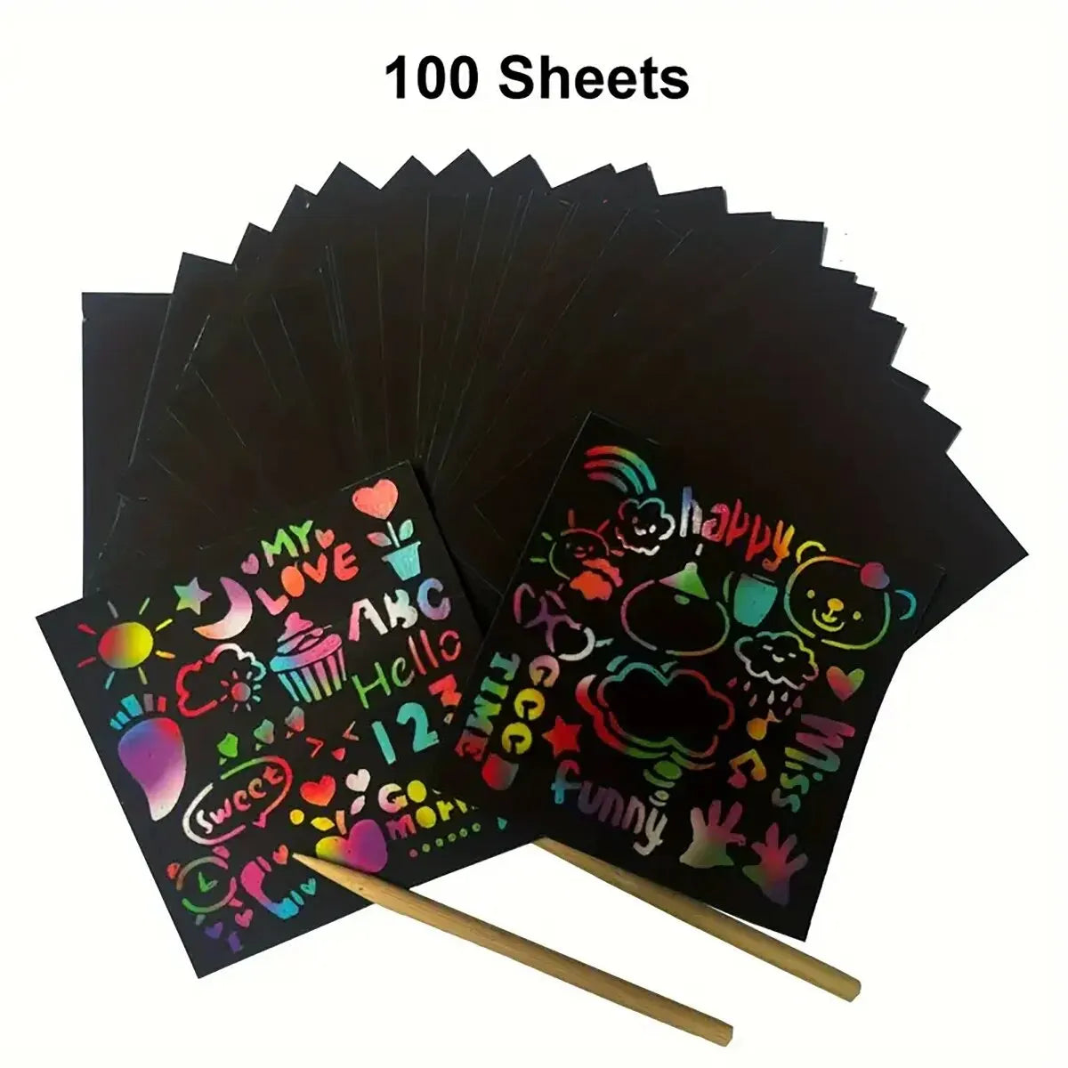 100Pcs Dazzling Scratch Painting Parent Child Interactive Toys Note Cards Handmade Painting ALPENZO