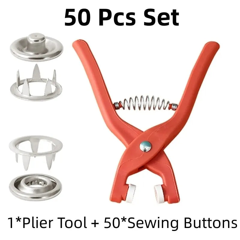 50 Sets 9.5MM Five Jaw Buckle Pliers Set Tool DIY Craft Sewing Hollow Solid Metal Snap Buttons Clothes Installation Accessories ALPENZO