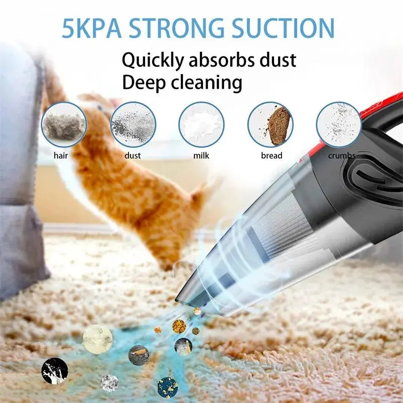 Portable Car Wireless Vacuum Cleaner Powerful Suction Rechargeable Handheld Vacuum Cleaner Quick Charge for Car Home Pet Hair - ALPENZO