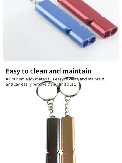 Flat Aluminum Alloy Dual Frequency Survival Whistle Double Tube Outdoor Survival Survival Whistle Equipment Equipped EDC Tool