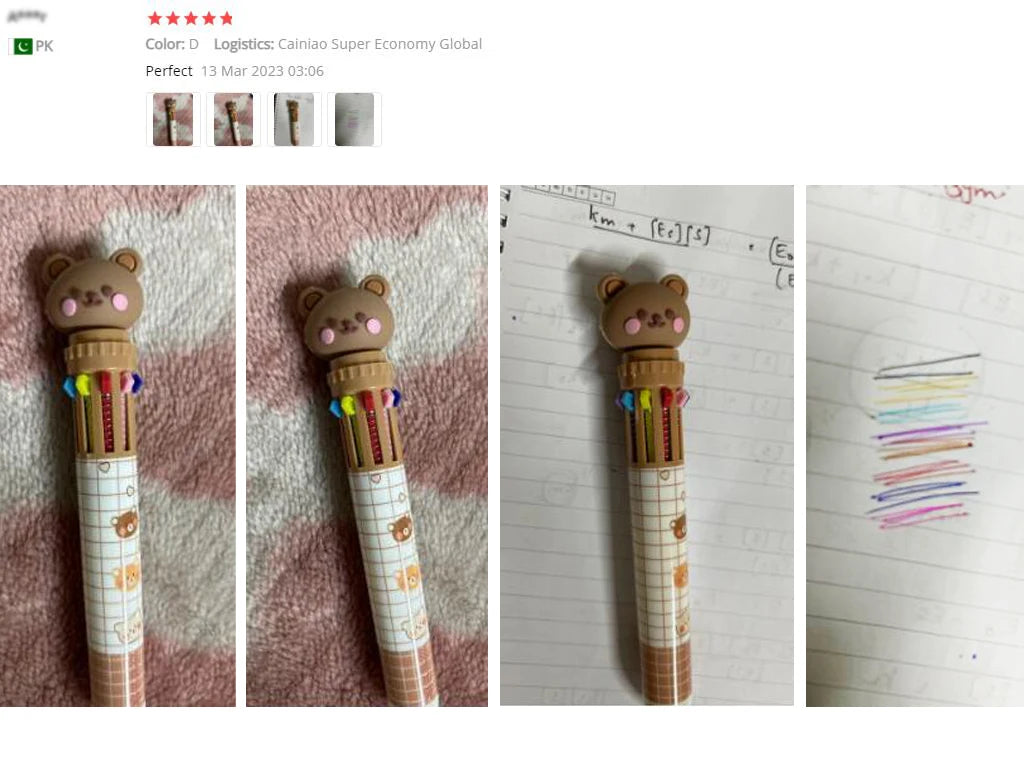10 Colors Ballpoint Pen Cartoon Bear 0.5mm Colorful Ink Gel Pens Silicone Kawaii Pens School Office Supplies Korean Stationery ALPENZO