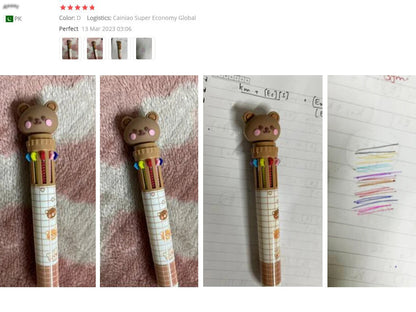 10 Colors Ballpoint Pen Cartoon Bear 0.5mm Colorful Ink Gel Pens Silicone Kawaii Pens School Office Supplies Korean Stationery ALPENZO